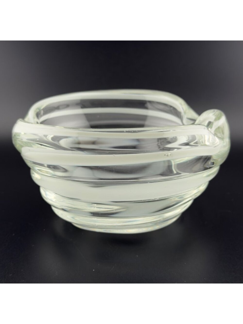 Vintage Italian Murano Swirl Art Glass Ashtray Bowl White